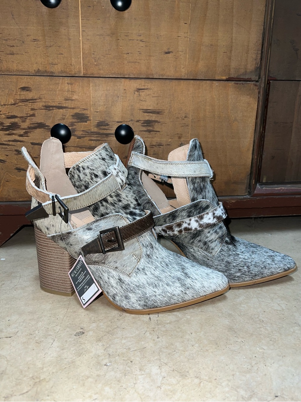 Cowhide ankle boots/heels